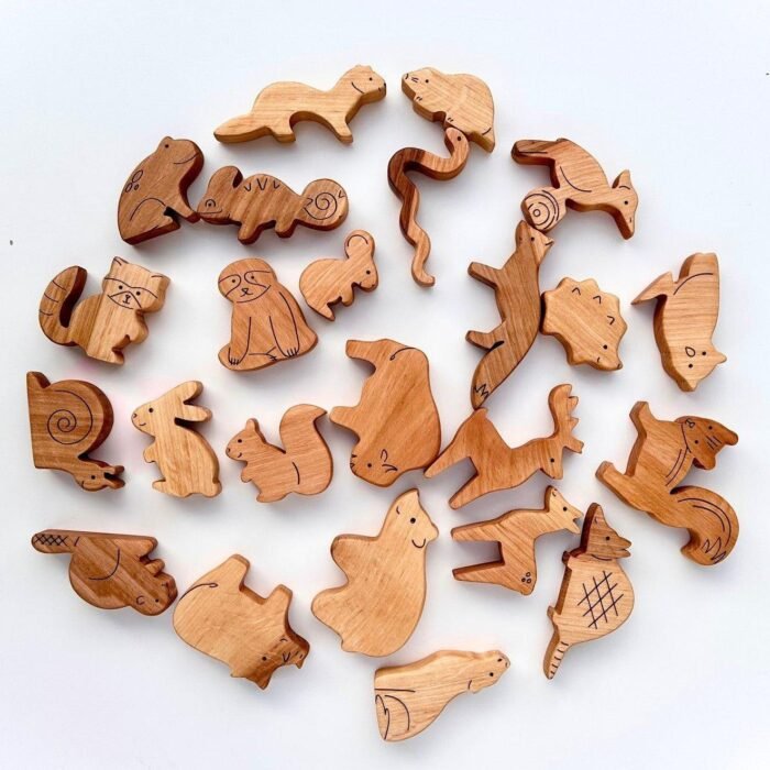 24 wooden forest animals toy set - glamorwood