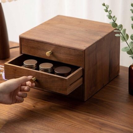 Wooden Desk Organizer With Drawers or wooden storage box with drawers