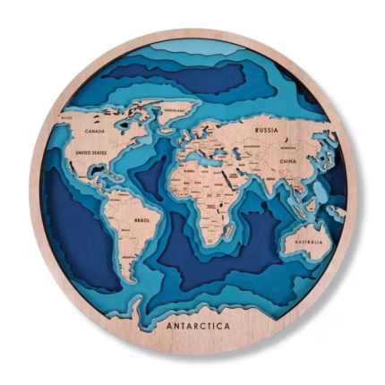 Round Wooden World Map