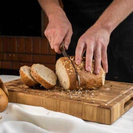 cutting bread on end grain cutting board