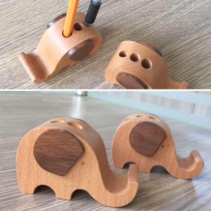 Elephant-Shaped Cell Phone Stand for Desk with Pen Holder - glamorwood