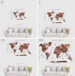 مقاسات خريطة العالم خشبية لتزيين الجدار مع أسماء الدول بالعربية