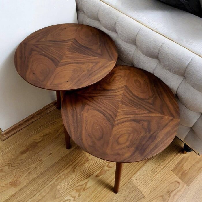 set of 3 interlocking round wooden tables 533421