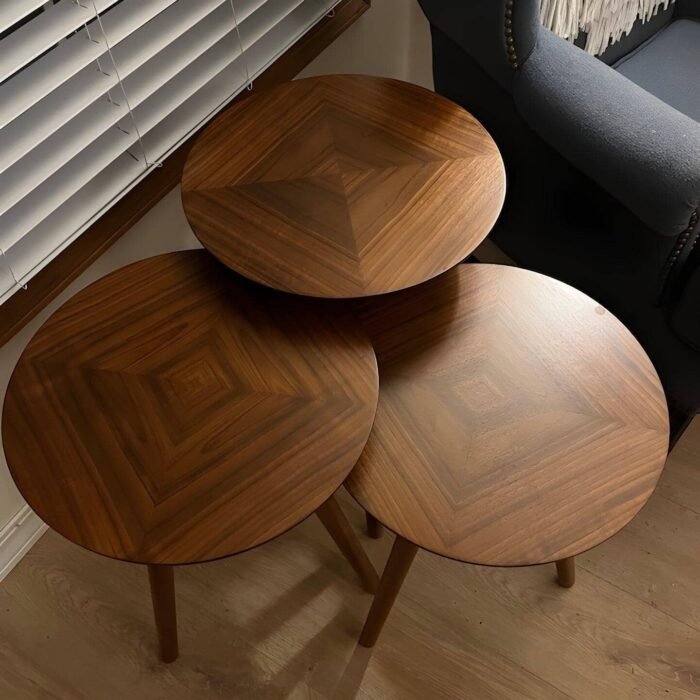 set of 3 interlocking round wooden tables 865082