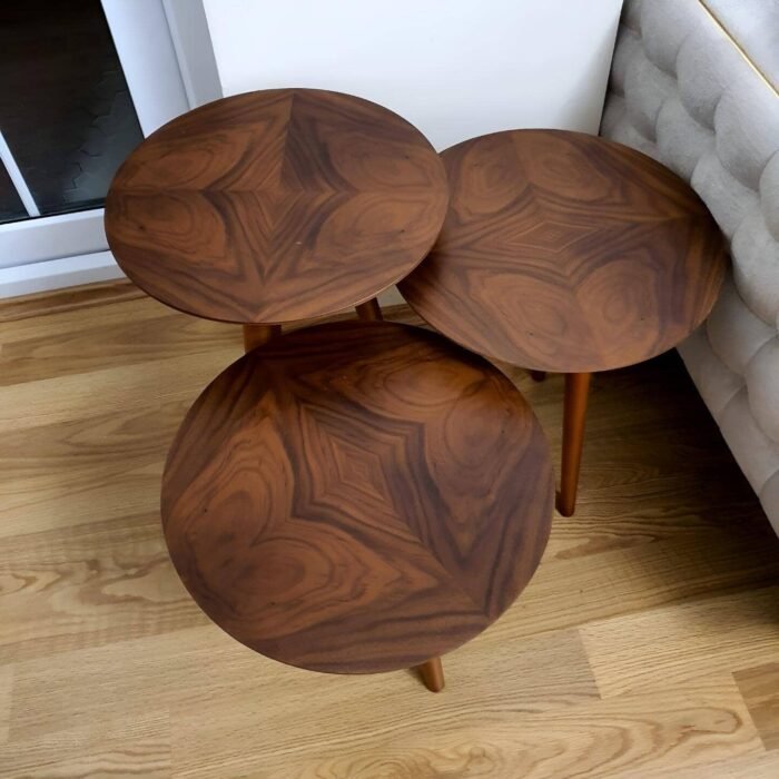 set of 3 interlocking round wooden tables 923505