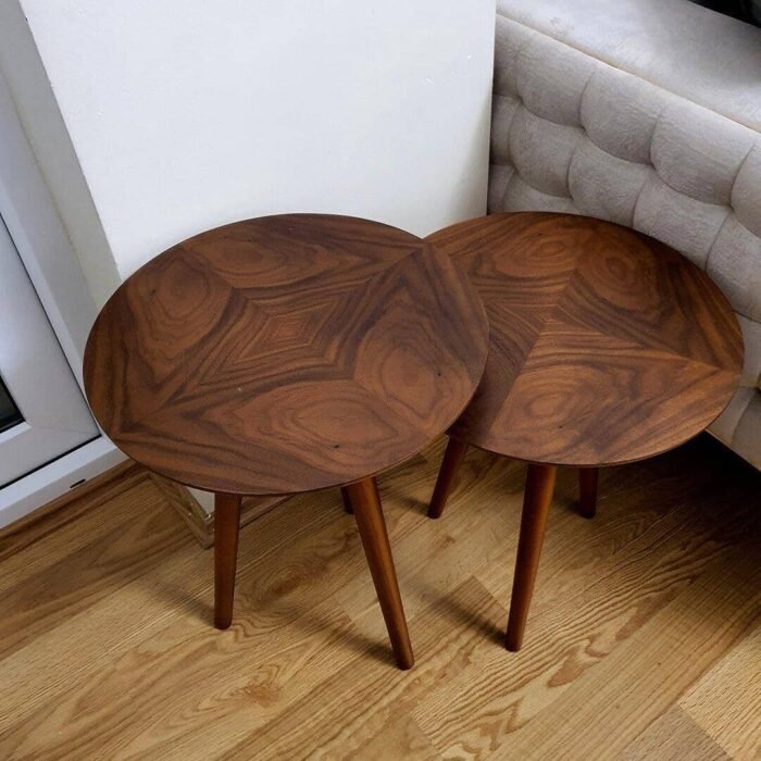 set of 3 interlocking round wooden tables 931136