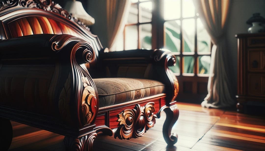 An elegant piece of furniture made from Honduran Mahogany wood placed in a vintage room with classic decor. The image highlights the furnitures exqu Custom