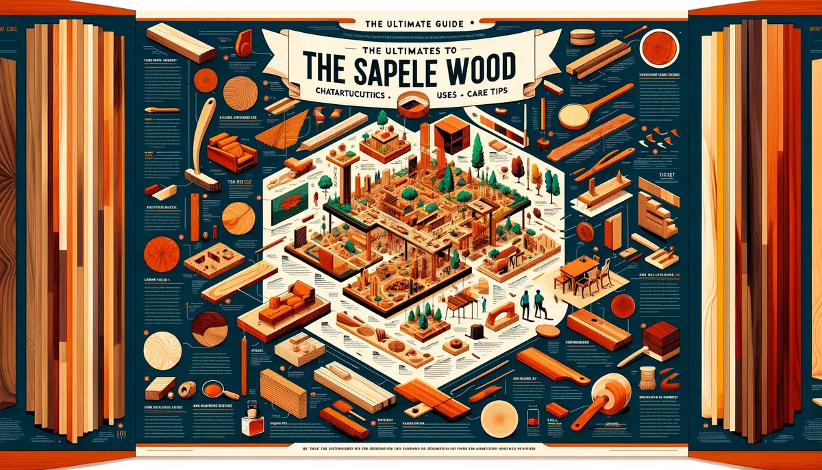blending detailed annotations with vibrant illustrations of sapele wood