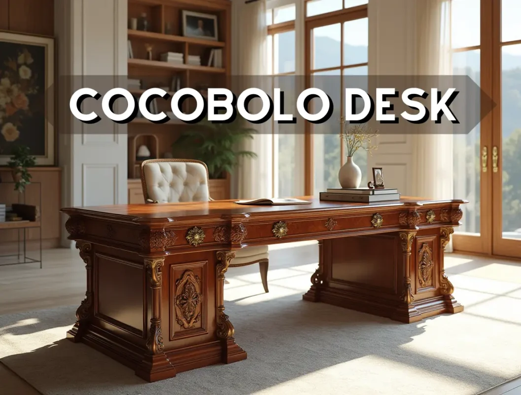 cocobolo desk_with_a_polished_surface_intricate_carvings_on_the_legs