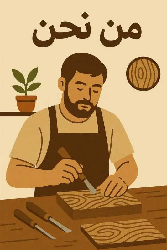 Craftsman carving wood with tools.