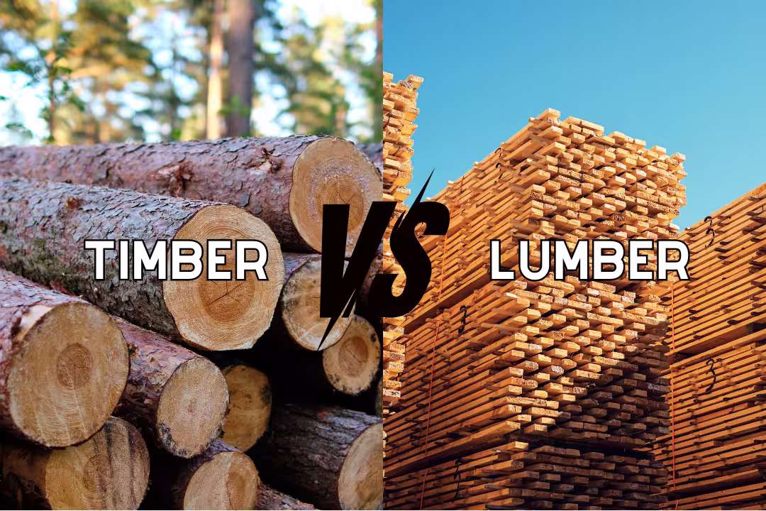 Timber wood on left, lumber on right.