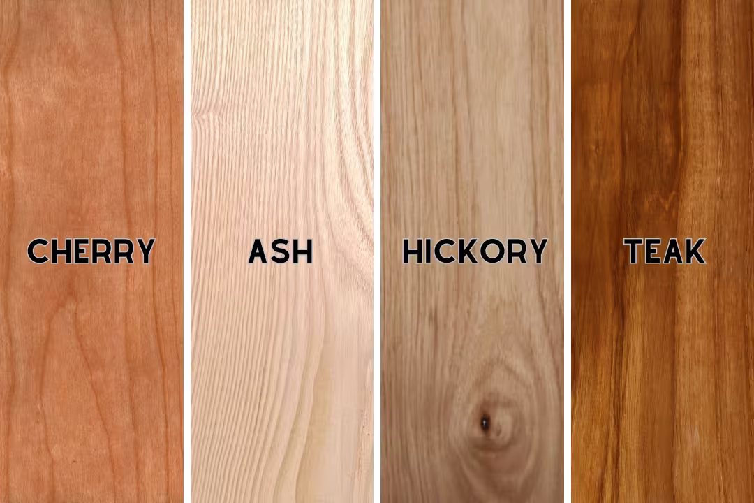 Four types of wood samples displayed