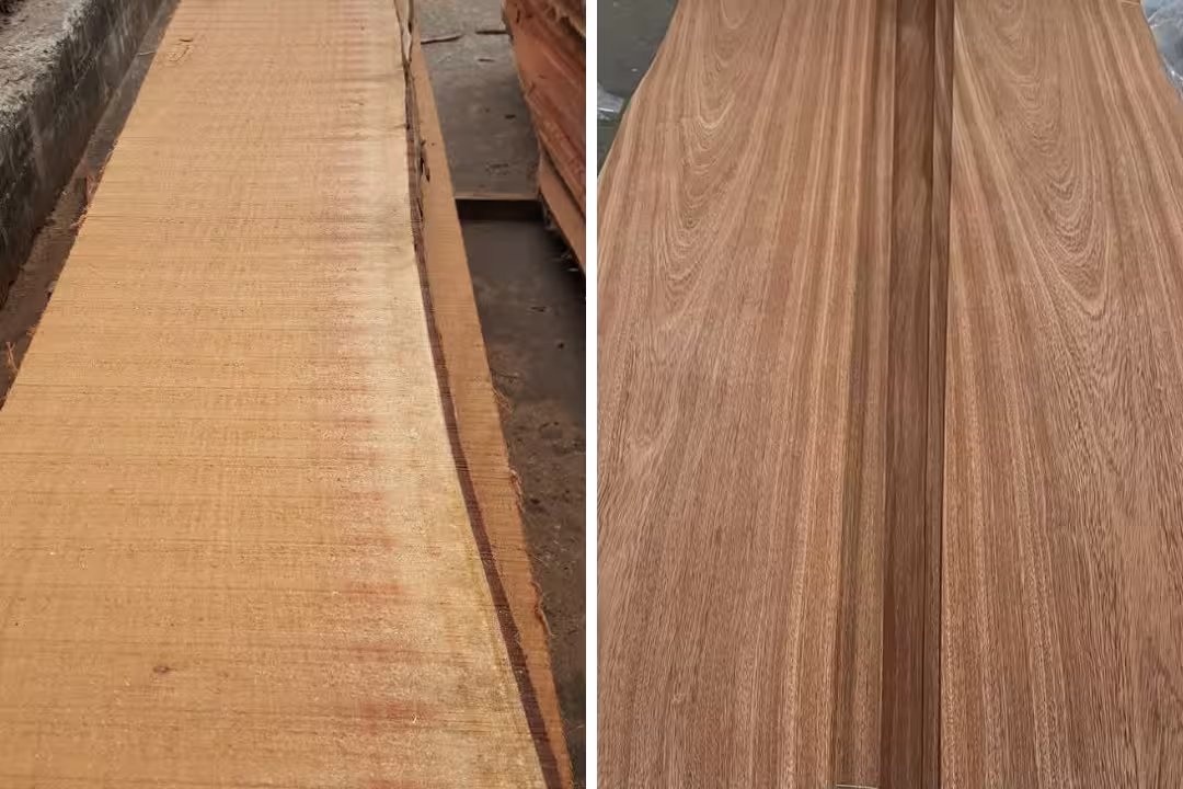 Two pieces of polished mahogany wood