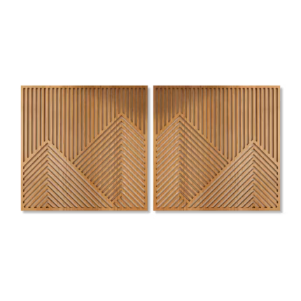 Laser cut chevron diptych geometric wood wall art in natural matte finish