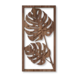 Laser cut monstera leaves wood wall art with dark background framed panel