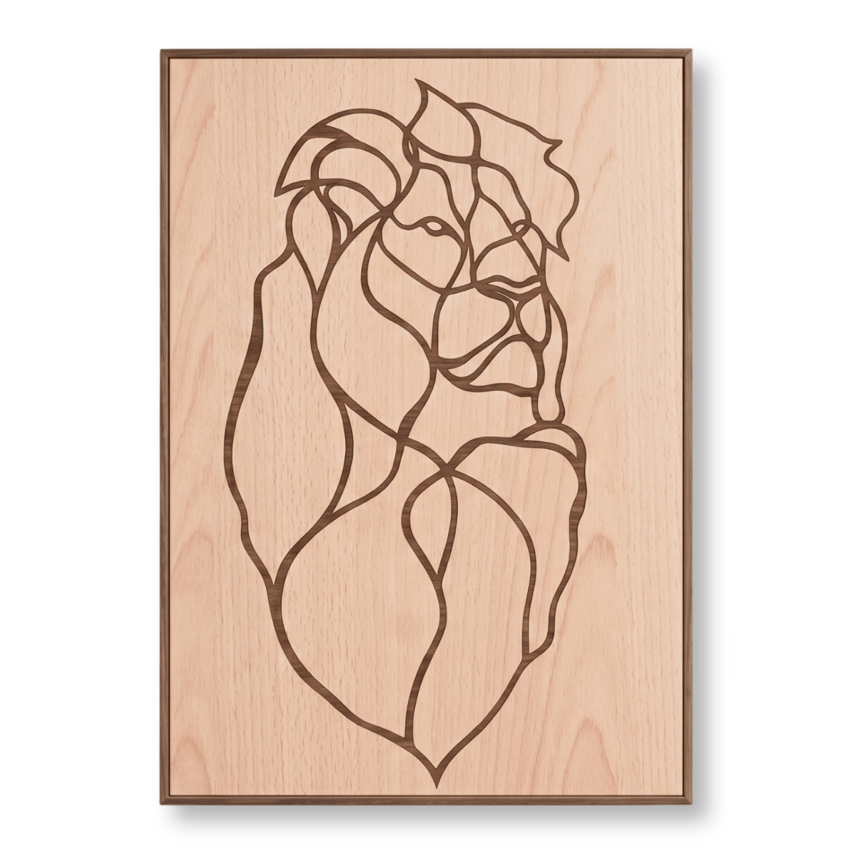 abstract-lion-animal-wall-art-glamorwood لوحة جدارية خشبية بتصميم أسد بأسلوب الخطوط الفنية المطعّمة