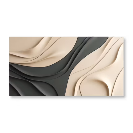 Handcrafted 3D carved abstract wood wall art with flowing wave design in beige and green