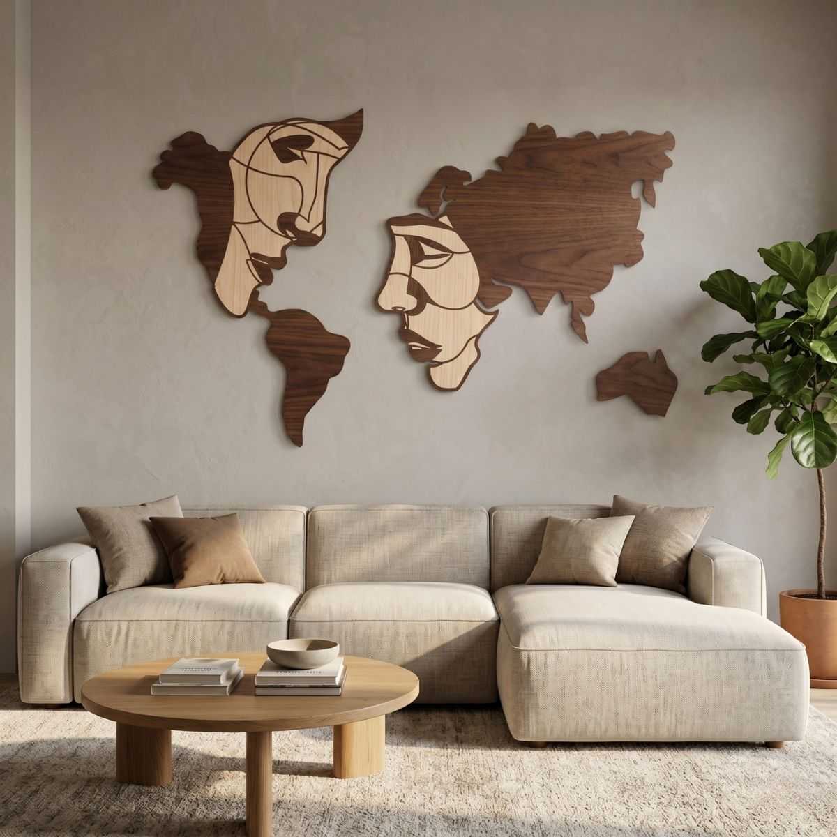 world-map-face-line-art-wood-wall-art-glamorwood-sofa Glamorwood handcrafted wood wall art of a world map with abstract human faces